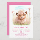 Rustieke Highland Koe Roze Feest Verjaardag Kaart (Voorkant / Achterkant)