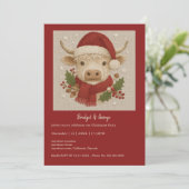 Rustieke Highland Koe & Santa Hat kerstfeest (Staand voorkant)