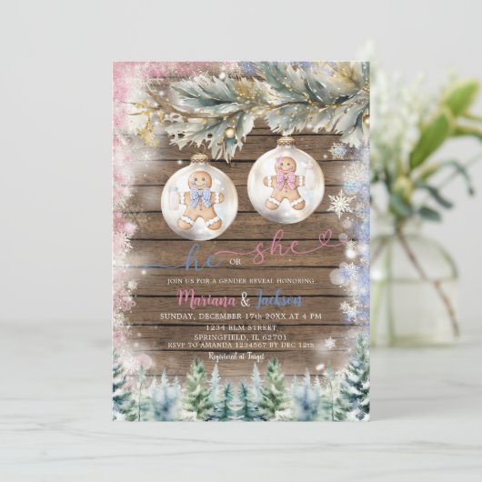 Rustieke hij of zij koekjes kerst geslacht onthull kaart (Staand voorkant)