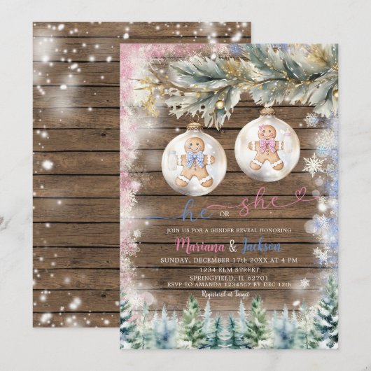 Rustieke hij of zij koekjes kerst geslacht onthull kaart (Voorkant / Achterkant)