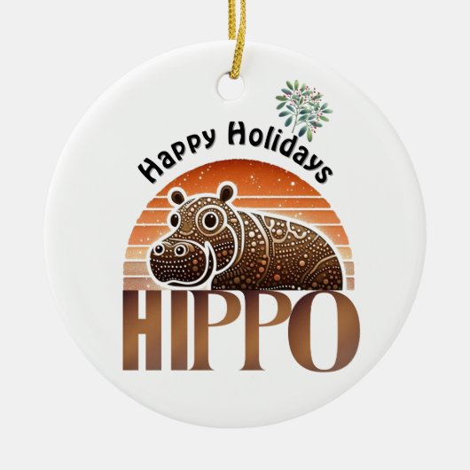Rustieke Hippo Earth Tones Feestdagen Keramisch Ornament (Voorkant)