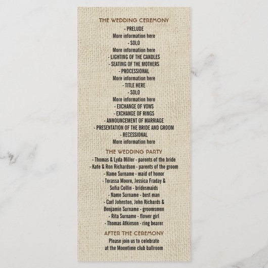 Rustieke hoefijzer huwelijksprogramma's programmakaart (Achterkant)