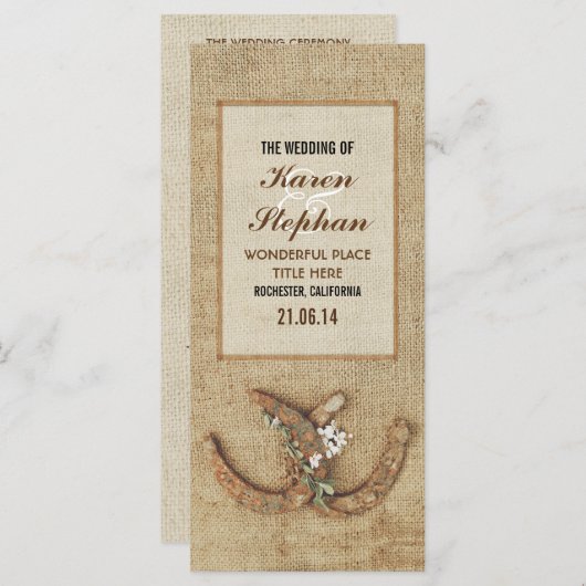 Rustieke hoefijzer huwelijksprogramma's programmakaart (Voorkant / Achterkant)