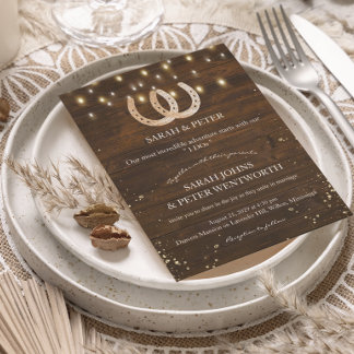 Rustieke Hoefijzer String Lights All-in-One Weddin Kaart