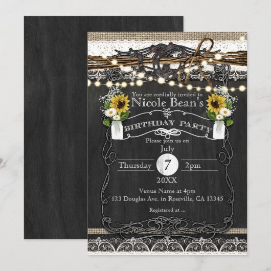 Rustieke Hoefijzers & Bloemen Country VERJAARDAGSF Kaart (Voorkant / Achterkant)