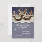 Rustieke Hoefijzers Houten Kant Navy Bruiloft RSVP (Voorkant)