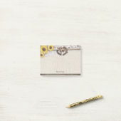 Rustieke hoefijzers jute lint zonnebloemen bruilof post-it® notes (Op bureau)