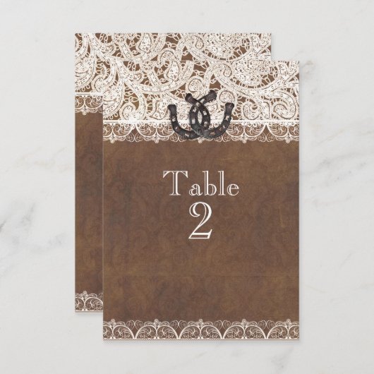 Rustieke Hoefijzers & Lace Country Tafelnummers (Voorkant / Achterkant)