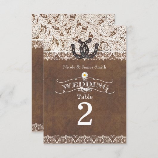 Rustieke Hoefijzers & Lace Country Tafelnummers (Voorkant / Achterkant)