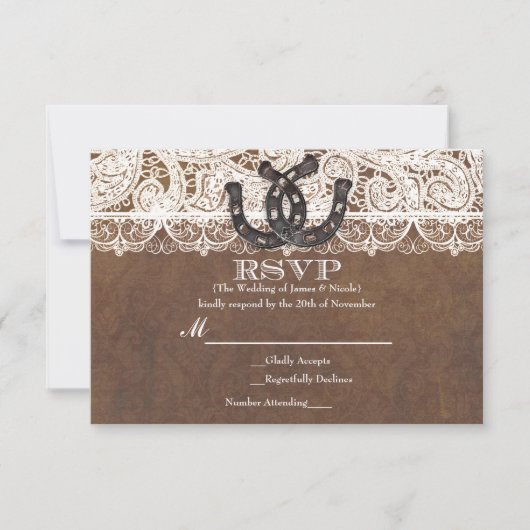 Rustieke Hoefijzers & Lace Country Wedding RSVP ka (Voorkant)