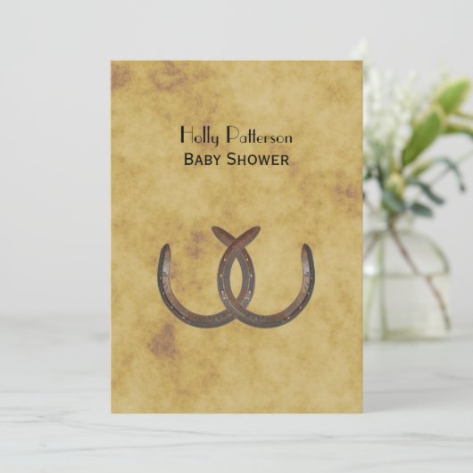 Rustieke Hoefijzers Noodlijdend BG V Baby shower Kaart (Staand voorkant)