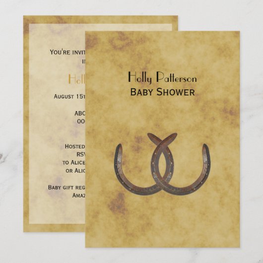 Rustieke Hoefijzers Noodlijdend BG V Baby shower Kaart (Voorkant / Achterkant)