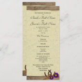 Rustieke Hoefijzers Paarse Daisy Wedding Program Programmakaart (Voorkant / Achterkant)