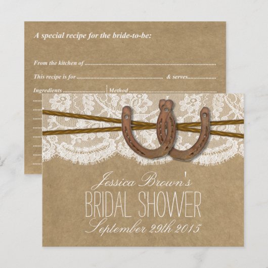 Rustieke Hoefijzers Vrijgezellenfeest Recept Kaart (Voorkant / Achterkant)