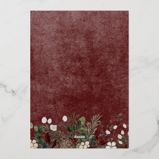 Rustieke Holly Berries Bourgogne Kerst Liefde Vred Folie Feestdagenkaart (Achterkant)