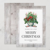 Rustieke Holly Berries Snoep Vrolijke Kerst Kaart (Voorkant / Achterkant)