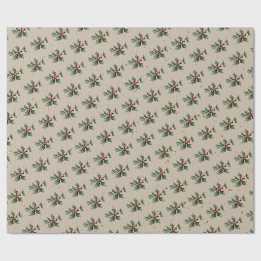 rustieke Holly Berry kerst Cadeaupapier (Vlak)
