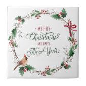 Rustieke Holly Berry krans met Vogelvakantie Tegeltje (Voorkant)