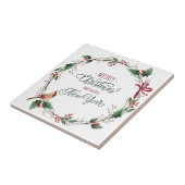 Rustieke Holly Berry krans met Vogelvakantie Tegeltje (Zijkant)