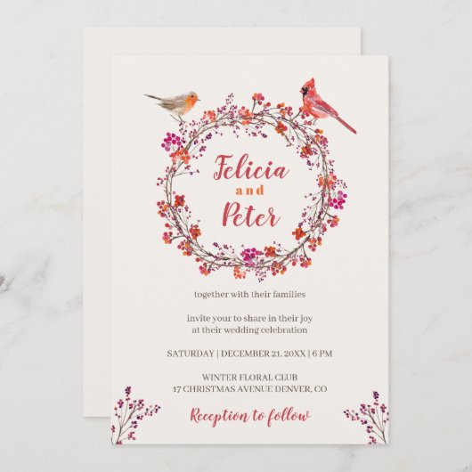 Rustieke Holly Berry krans vogels Kerst bruiloft Kaart (Voorkant / Achterkant)