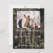 Rustieke Holly Branches Platte vakantie fotokaart Feestdagenkaart (Voorkant)