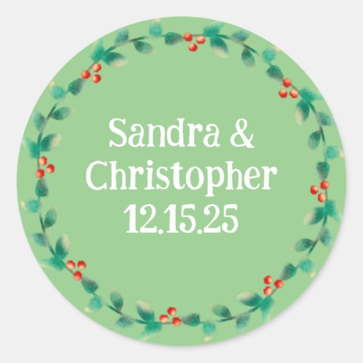 Rustieke Holly en Bessen Bloemkrans Ronde Sticker (Voorkant)