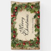 Rustieke  Holly en bessen Vrolijk kerstfeest Spandoek (Verticaal)