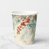 Rustieke Holly en Pine Kerstmis Papieren Bekers (Achterkant)