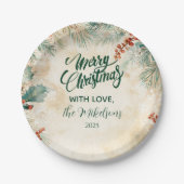 Rustieke Holly en Pine Kerstmis Papieren Bordje (Voorkant)