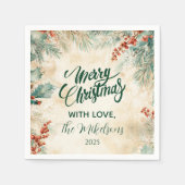 Rustieke Holly en Pine Kerstmis Servet (Voorkant)