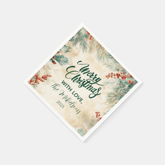 Rustieke Holly en Pine Kerstmis Servet (Hoek)