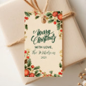 Rustieke Holly Granaatappel Kerstfeest Cadeaulabel