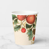 Rustieke Holly Granaatappel Kerstfeest Papieren Bekers (Achterkant)