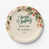 Rustieke Holly Granaatappel Kerstfeest Papieren Bordje (Voorkant)