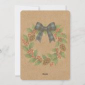 Rustieke Holly Krans Blauw Zwart Geruite Boog Feestdagenkaart (Achterkant)