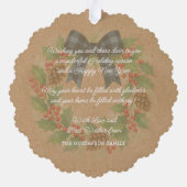 Rustieke Holly Krans Blauw Zwart Geruite Boog Ornament Kaart (Achterkant)