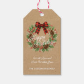 Rustieke Holly Krans Rood Zwart Geruite Boog Cadeaulabel (Voorkant)