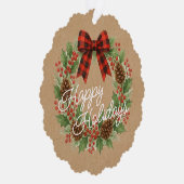 Rustieke Holly Krans Rood Zwart Geruite Boog Ornament Kaart (Rechts)