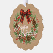 Rustieke Holly Krans Rood Zwart Geruite Boog Ornament Kaart (Links)