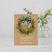 Rustieke Holly Krans Wit Zwart Geruite Boog Goud Folie Feestdagen Briefkaart (Staand Voorkant)