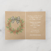 Rustieke Holly Krans Wit Zwart Geruite Boog Goud Folie Feestdagenkaart (Binnenlaag)