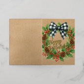 Rustieke Holly Krans Wit Zwart Geruite Boog Goud Folie Feestdagenkaart (Buiten Laag)