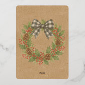 Rustieke Holly Krans Wit Zwart Geruite Boog Goud Folie Feestdagenkaart (Achterkant)