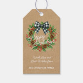 Rustieke Holly Krans Witte Zwarte Geruite Boog Cadeaulabel (Voorkant)