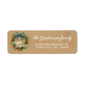 Rustieke Holly Krans Witte Zwarte Geruite Boog Etiket (Voorkant)