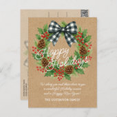 Rustieke Holly Krans Witte Zwarte Geruite Boog Feestdagenkaart (Voorkant / Achterkant)