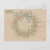 Rustieke Holly Krans Witte Zwarte Geruite Boog Feestdagenkaart (Achterkant)