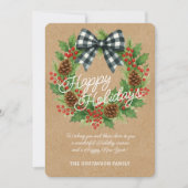 Rustieke Holly Krans Witte Zwarte Geruite Boog Feestdagenkaart (Voorkant)