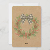 Rustieke Holly Krans Witte Zwarte Geruite Boog Feestdagenkaart (Achterkant)