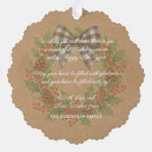 Rustieke Holly Krans Witte Zwarte Geruite Boog Ornament Kaart (Achterkant)